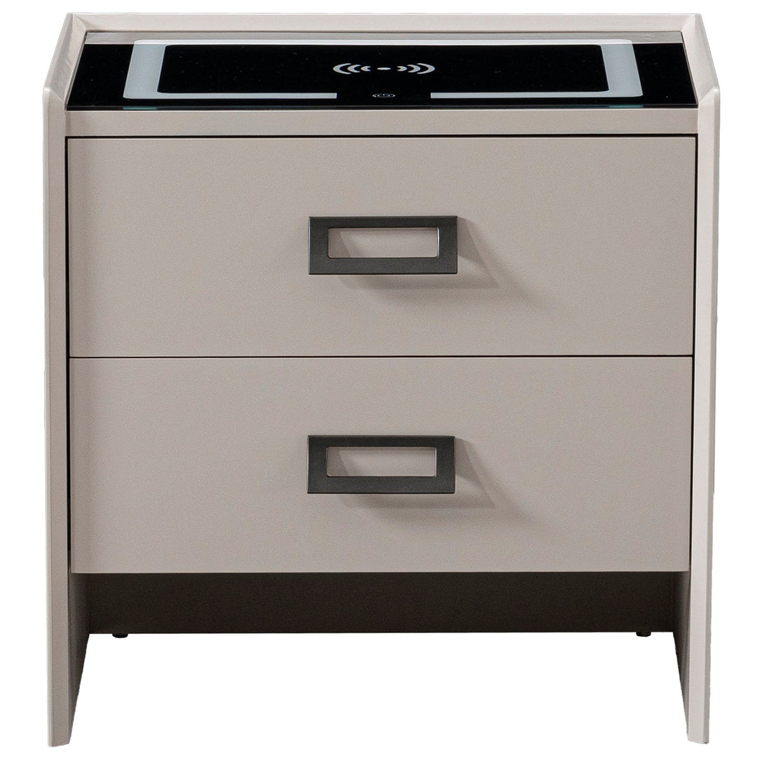 Modern plywood tempered glass electional function side table pixo in white background.