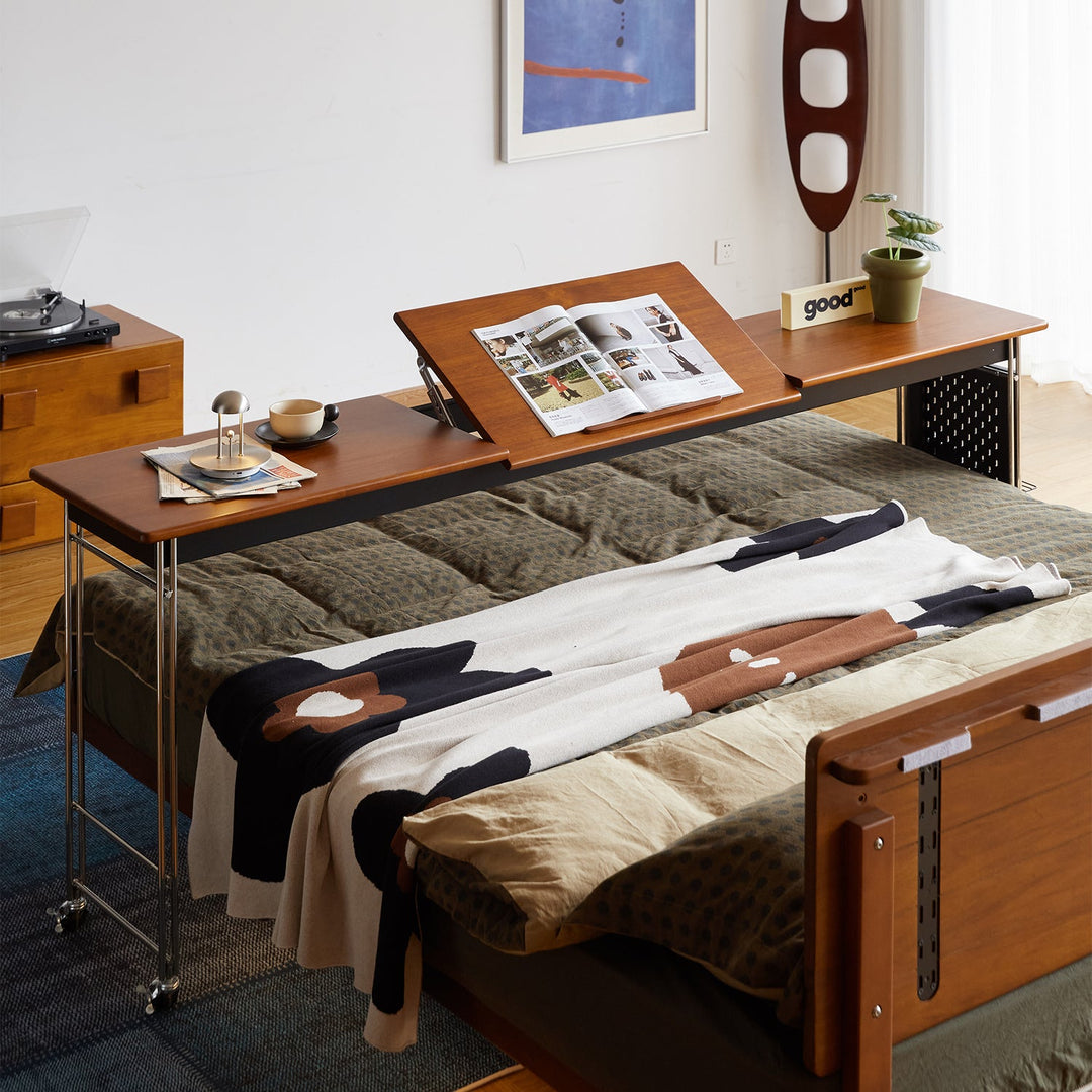 Vintage boxwood stainless steel mobile overbed table sereni primary product view.