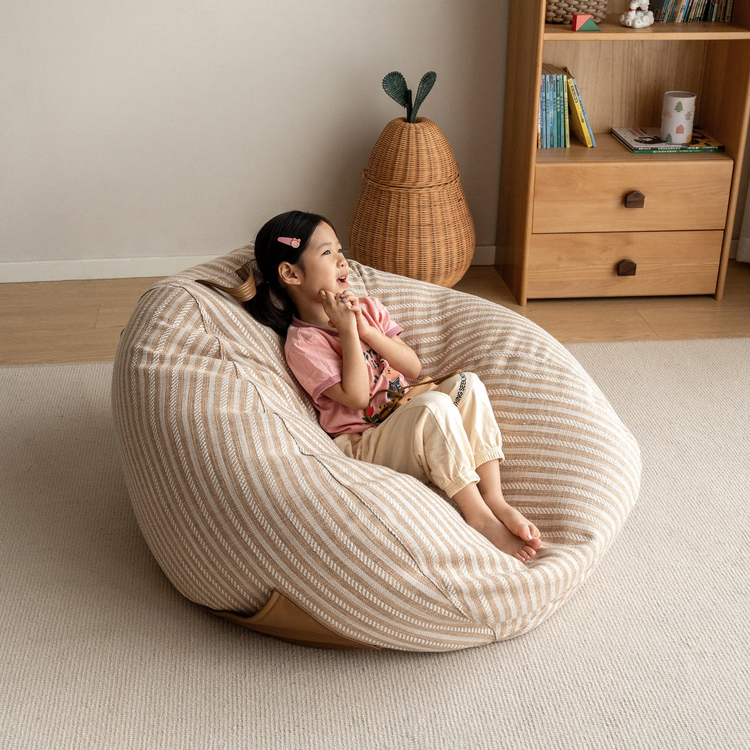 Loft Home striped bean bag chair with cozy fabric, perfect for lounging and adding comfort to playrooms or living spaces in the Bean Bags collection.