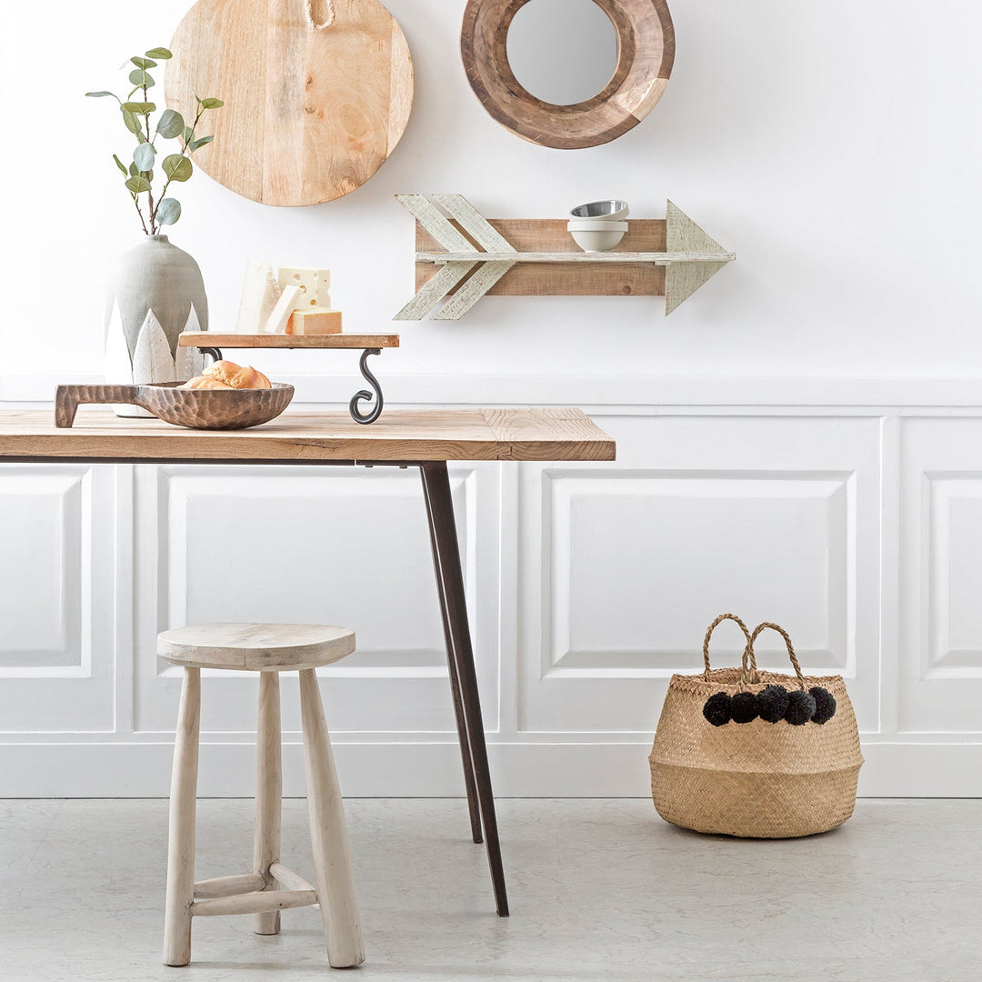 Loft Home Best Value Tables Collection - Minimalist rustic wooden table with black metal legs and matching stool, offering timeless style and practicality