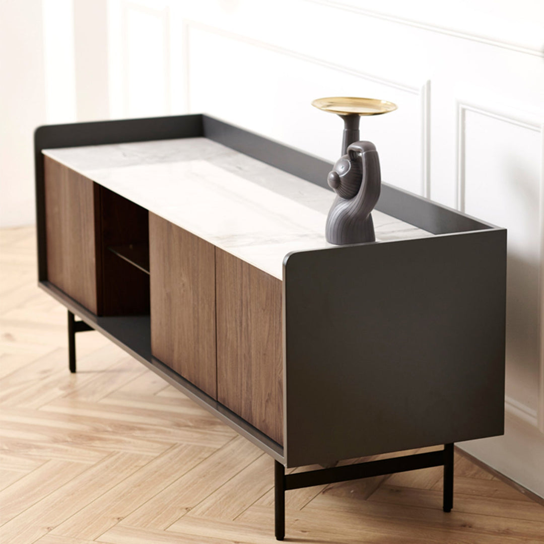 Loft Home Ceramic Storages collection, a sleek console table combining ceramic top elegance with wood-finished cabinets, perfect for contemporary interiors.