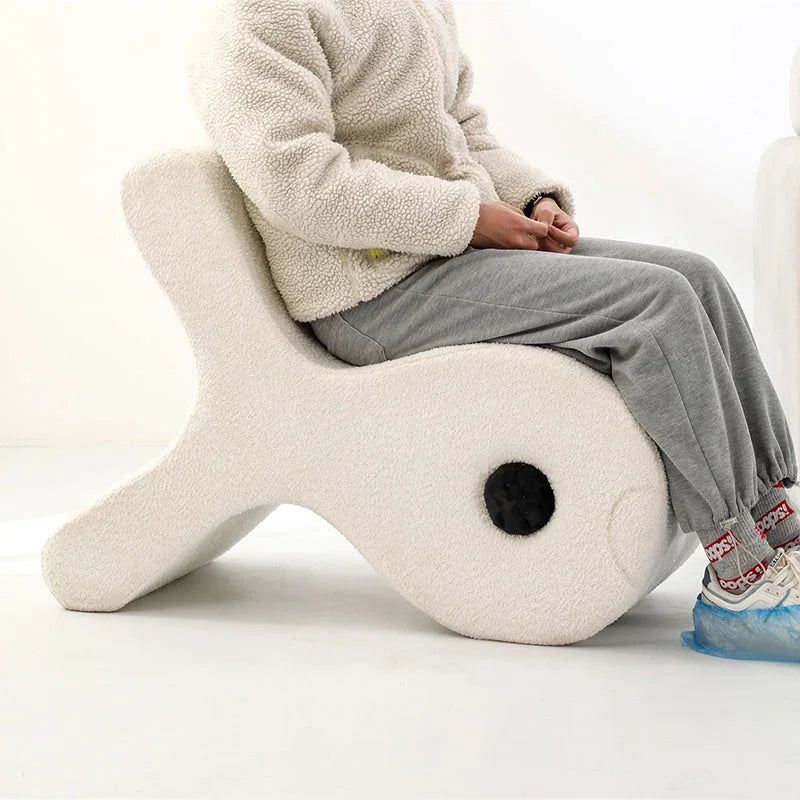 Loft Home Cream Style Collection - playful, cream-colored plush chair in unique fish shape for cozy, modern interiors