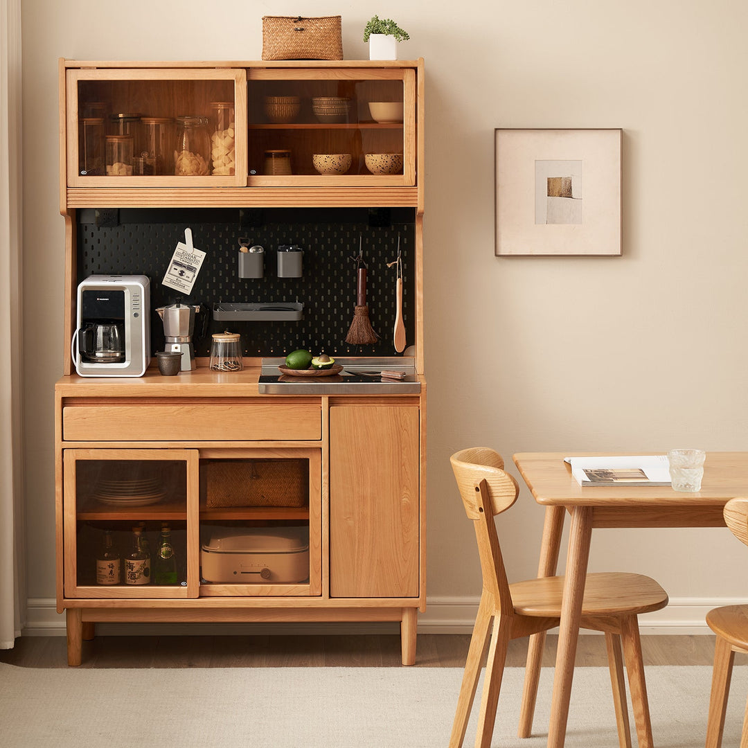 Loft Home Dining Room Storages Collection - Compact and stylish wooden storage cabinet with glass panels, ideal for organizing kitchen essentials and enhancing dining area aesthetics