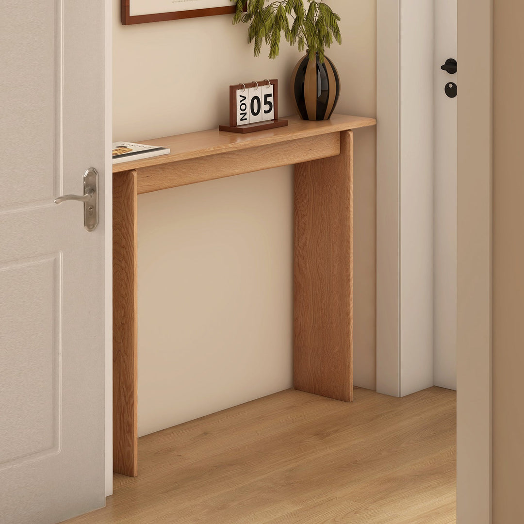 Loft Home Entryway Tables Collection - Minimalist wooden console table for compact spaces, perfect for modern hallways and foyers with elegant natural wood finish