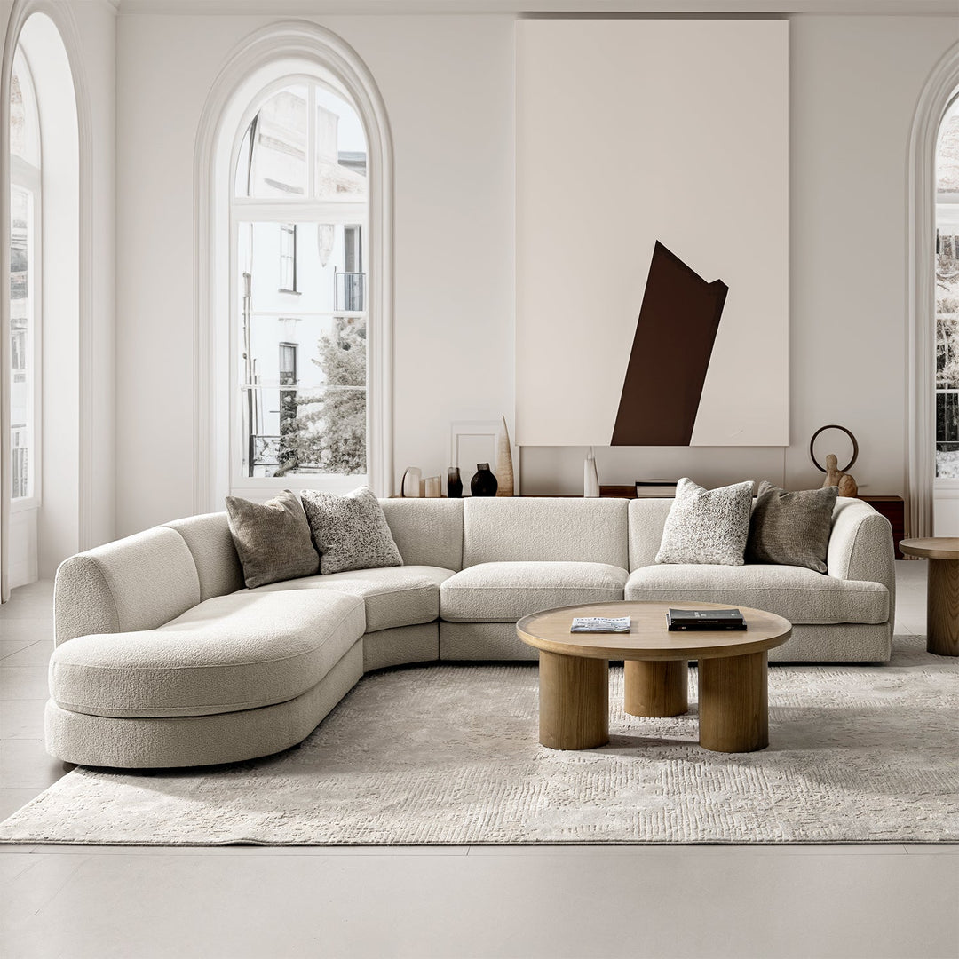 Loft Home Fabric L-Shape Sofa from the Fabric L-Shape Sofas collection, styled in soft cream with textured cushions, enhancing modern living spaces.