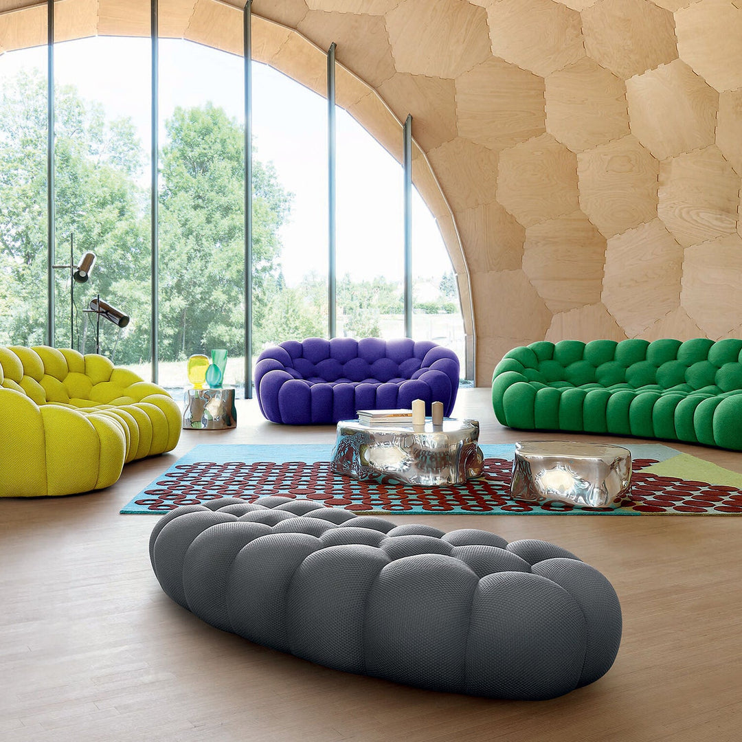 Loft Home large ottoman collection, featuring vibrant bubble-inspired designs in bold colors like green, yellow, purple, and gray, perfect for modern and playful interiors.