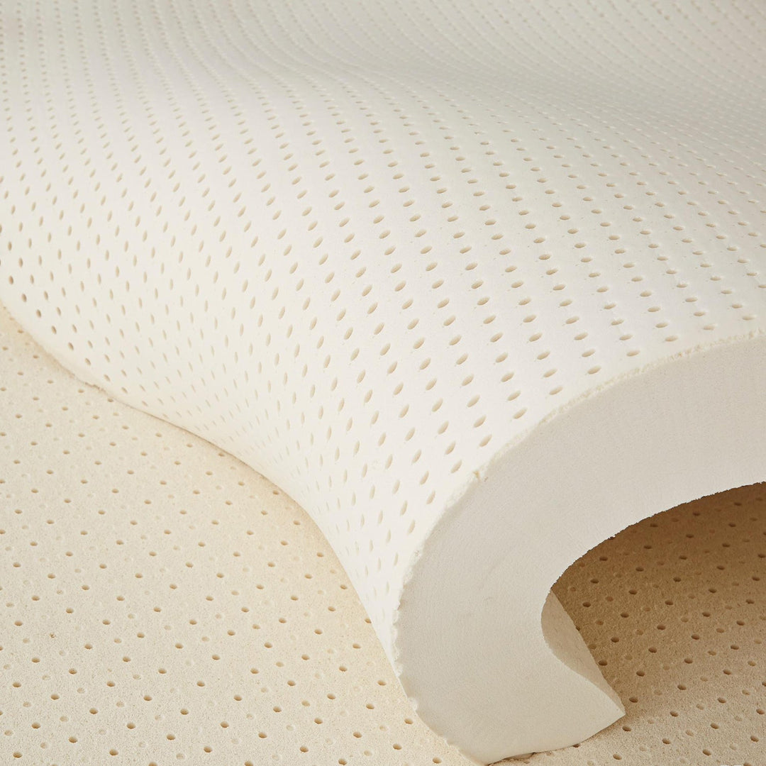 LoftHome natural latex mattress close-up, featuring ventilated design for enhanced airflow, eco-friendly materials, and luxurious comfort.