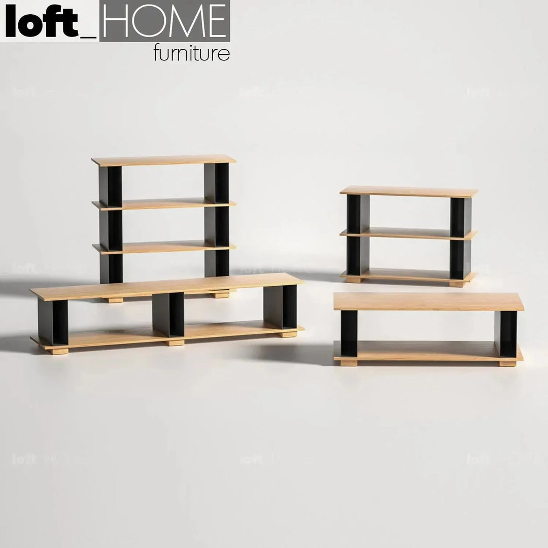 Modern wood bookshelf valeen in details.
