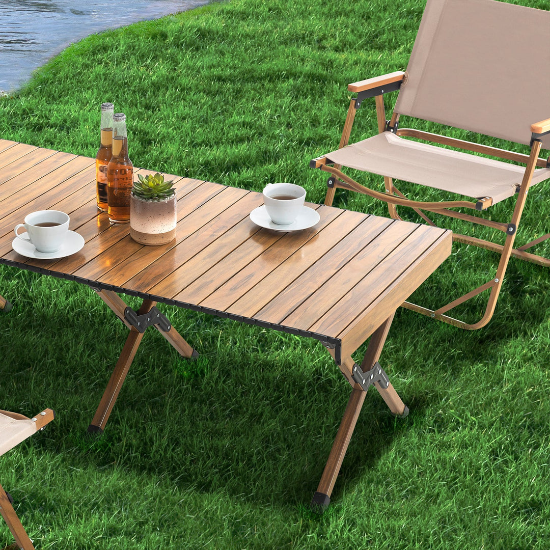 Loft Home Outdoor Tables Collection - Foldable wooden table set for outdoor dining and picnics, featuring a sleek natural design perfect for garden and patio spaces