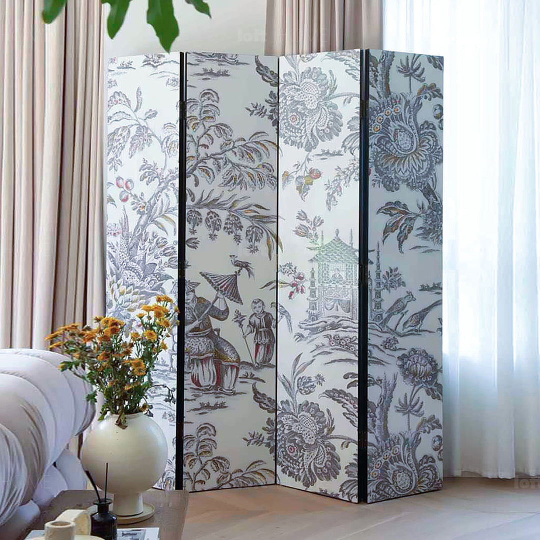 Elegant room divider with intricate floral patterns, adding a decorative touch to the space while creating privacy and enhancing room aesthetics.