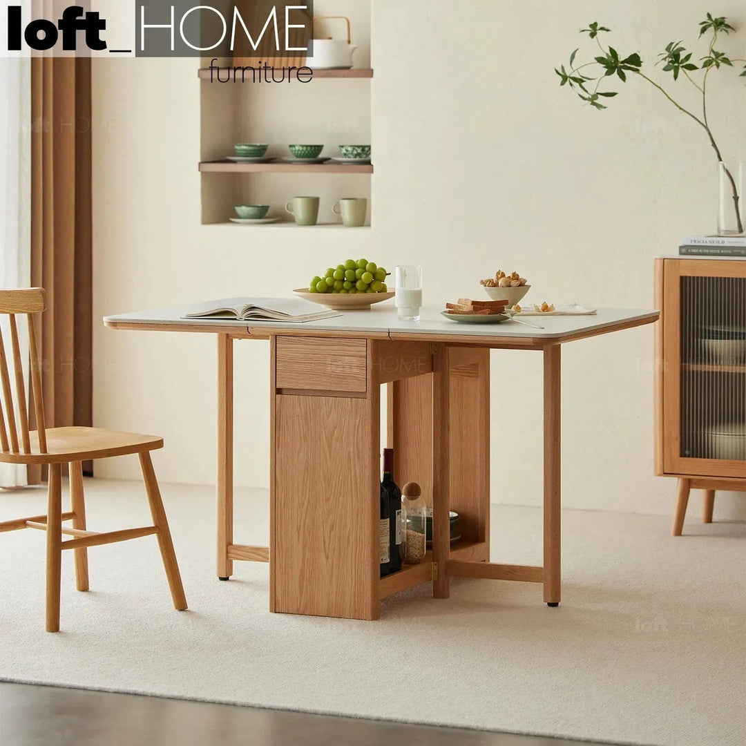 Scandinavian wood foldable extendable dining table hemu primary product view.