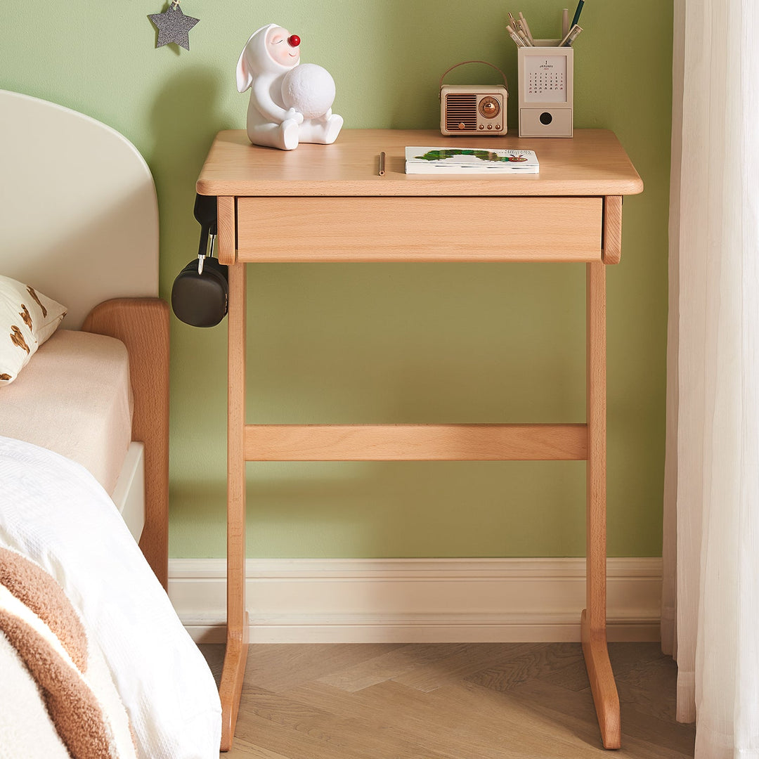 Compact wooden study table with a sleek minimalist design, perfect for small bedrooms or cozy spaces, adding functionality and charm.