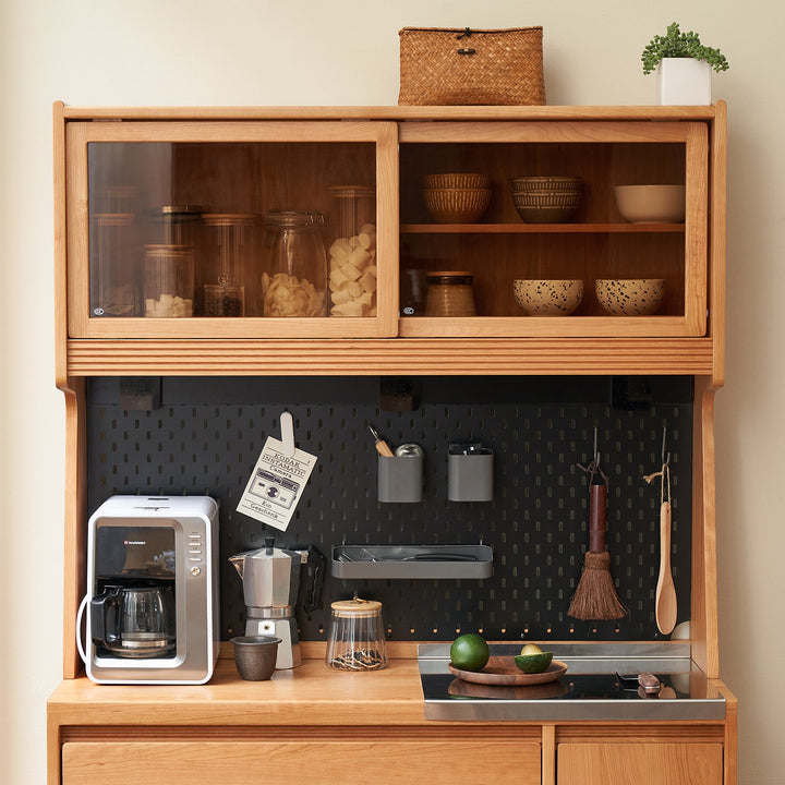 Loft Home Storages with Power Point – Wooden kitchen cabinet with integrated power outlets, designed for organized cooking spaces, boosting functionality and style.