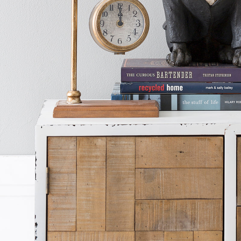 Loft Home Styles Collection - Rustic modern storage cabinet with clock and books, stylish furniture for unique home decor styles