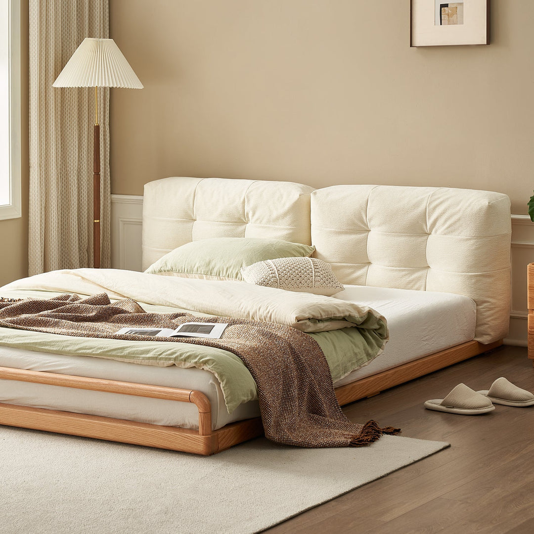 Loft Home Tatami Bed Frame, from the Tatami Bed Frames collection, featuring a cream tufted headboard and minimalist design, creating a cozy and elegant bedroom setting.