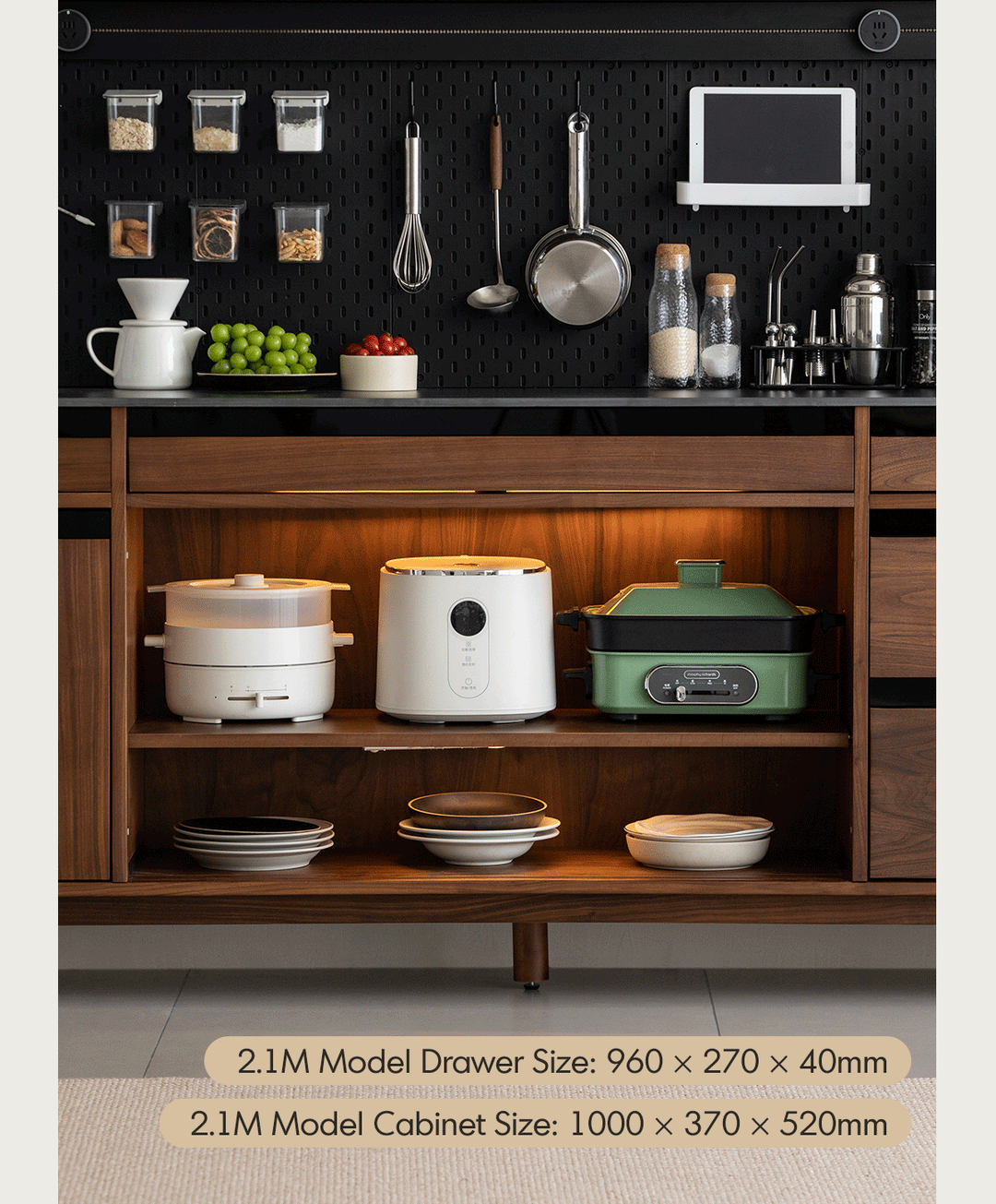 Japandi Walnut Wood Storage Side Cabinet With Dining Table HARMON