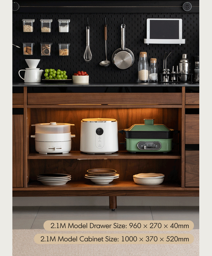 Japandi Walnut Wood Storage Side Cabinet With Dining Table HARMON