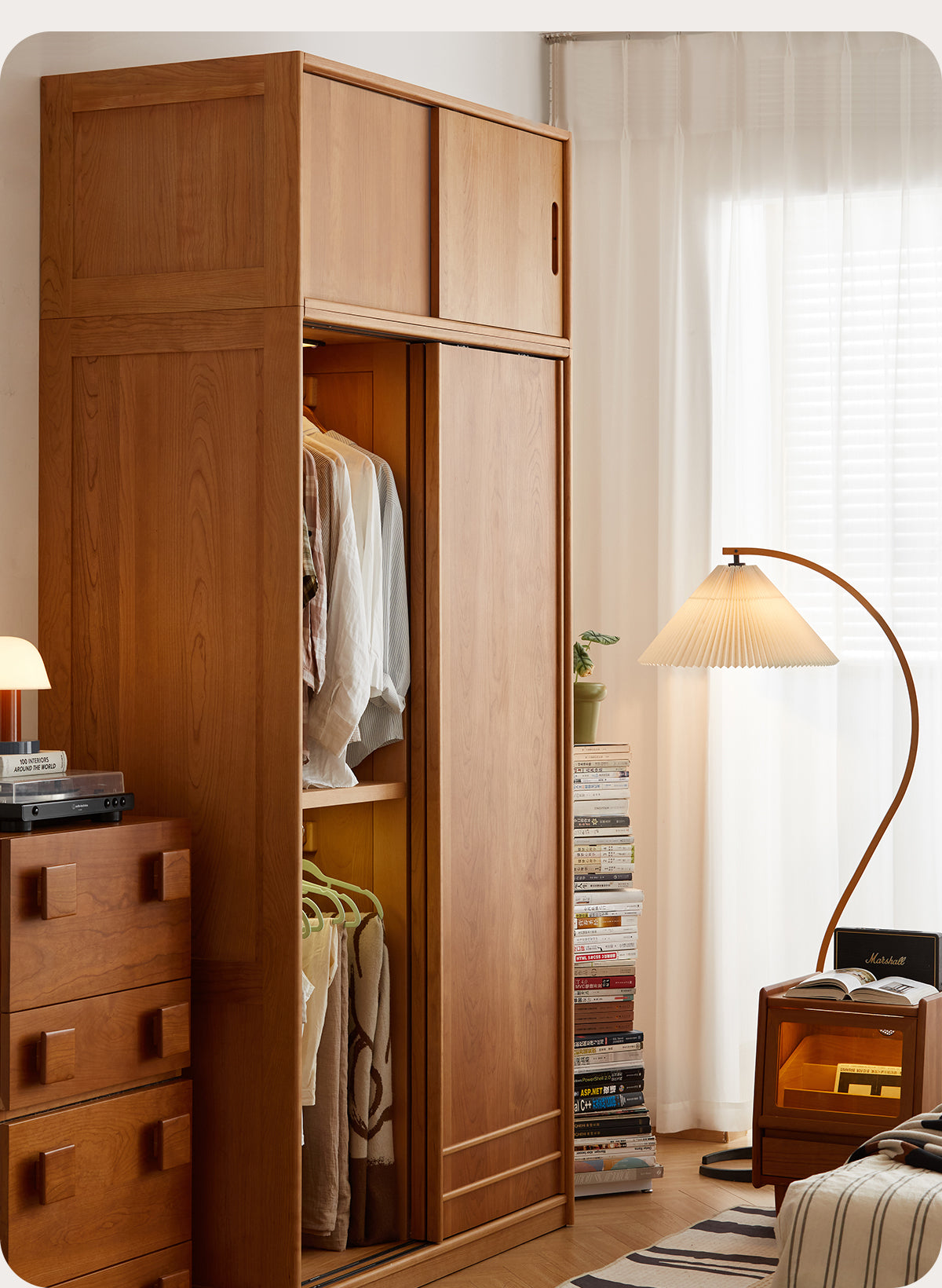 Scandinavian Cherry Wood Sliding Door Wardrobe AUTUMN More Details and Instruction_3