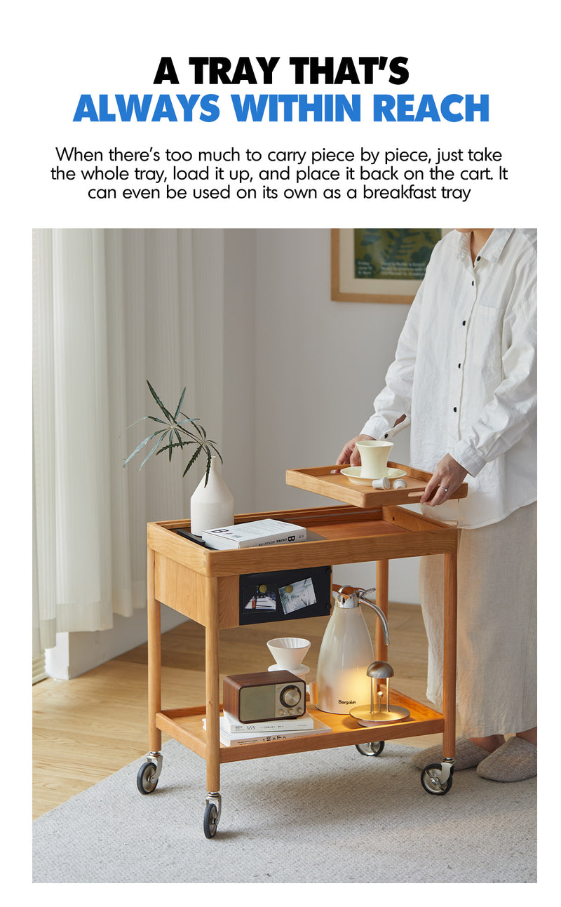 Scandinavian Cherry Wood Wheeled Trolley Side Table POCKET Good to Know - 2