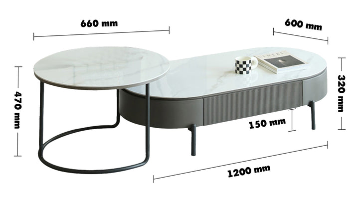 Modern Sintered Stone Coffee Table ROSA Size Chart
