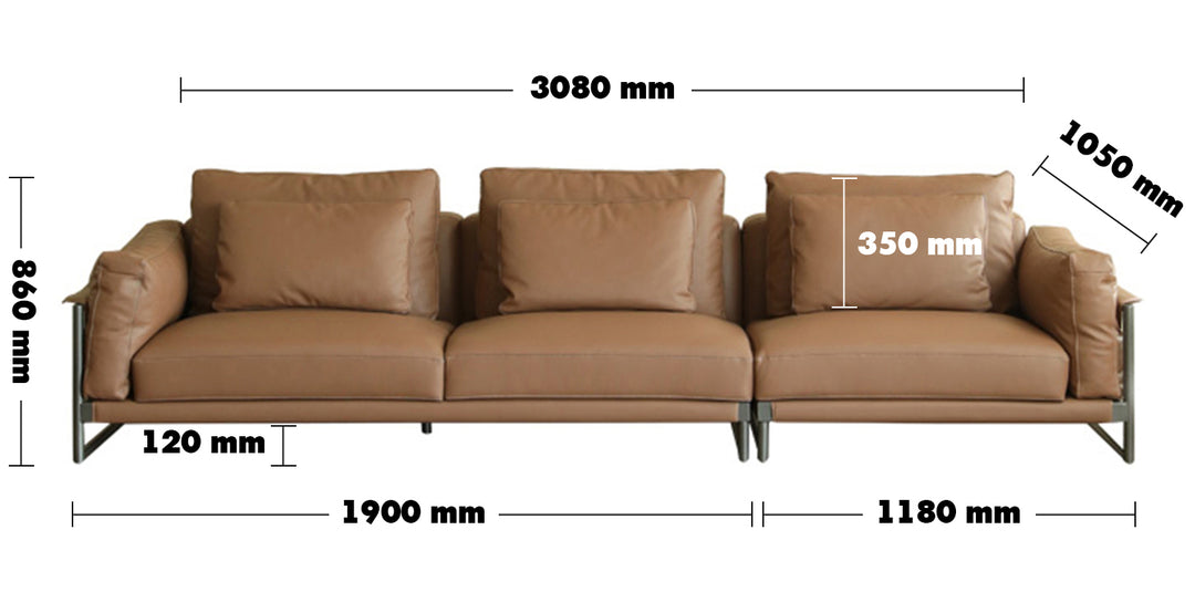 Modern Genuine Leather 4 Seater Sofa TARA Size Chart