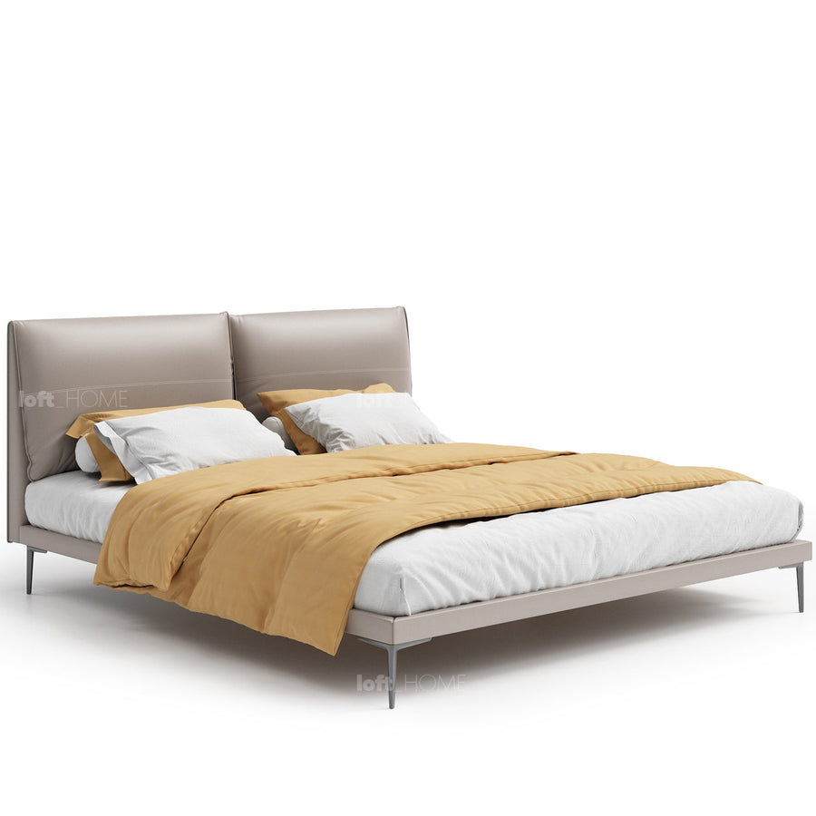 (Fast Delivery) Modern Genuine Leather Bed DEON White Background