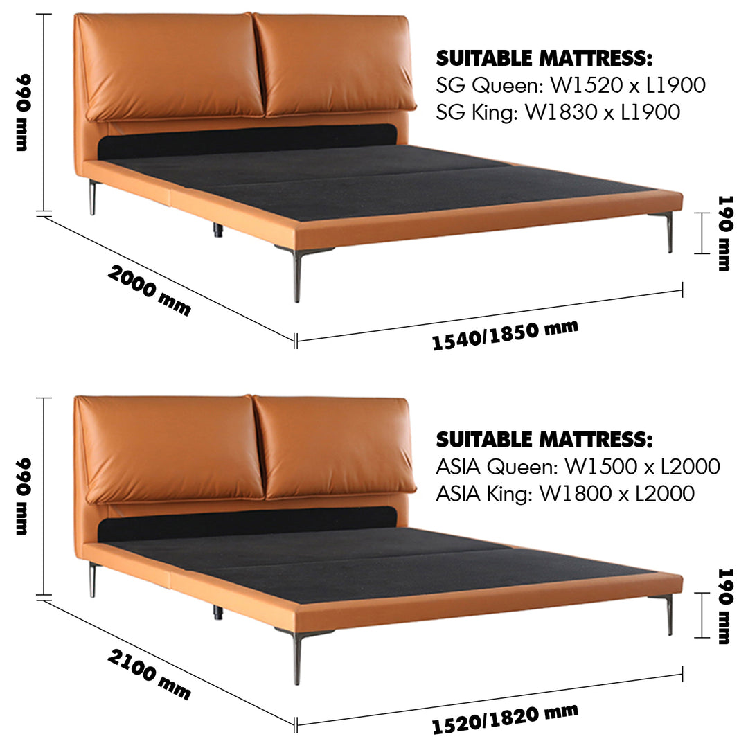 Modern Microfiber Leather Bed DEON Size Chart
