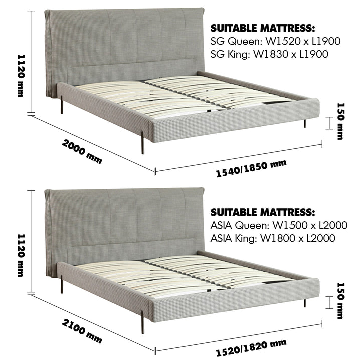 Modern Fabric Bed MILLER Size Chart