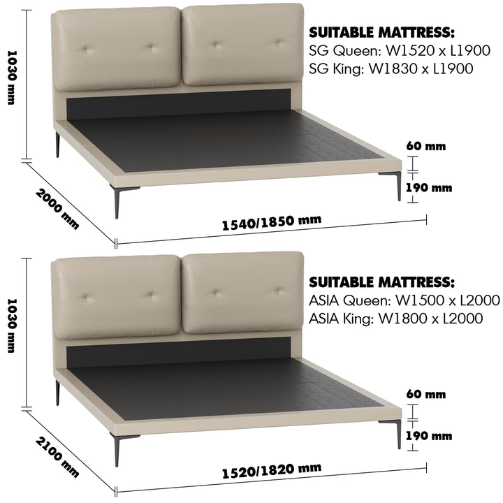 Modern Microfiber Leather Bed POOLE Size Chart