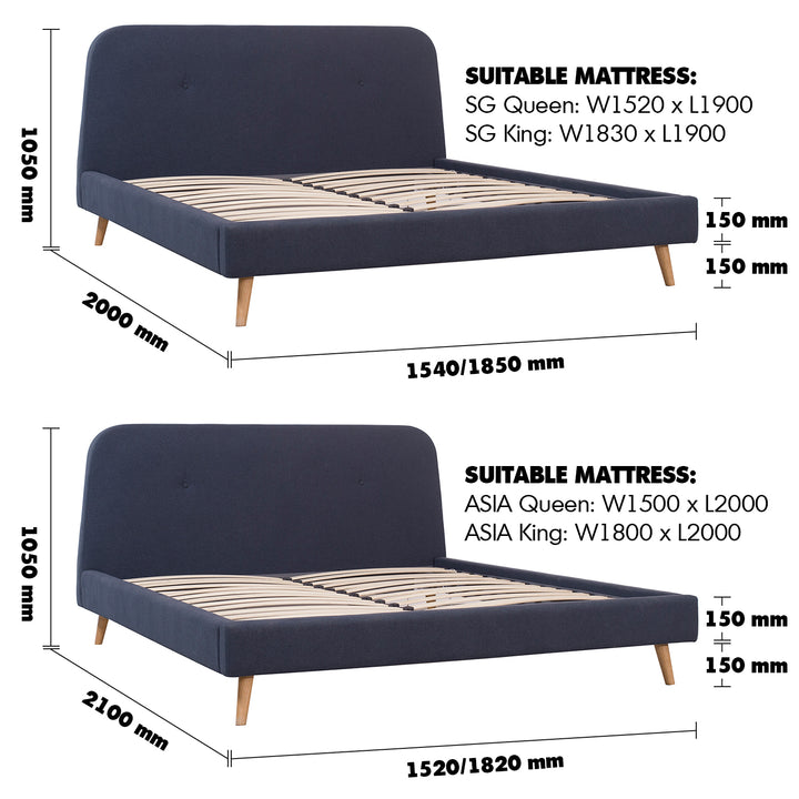 Modern Fabric Bed EULIA Size Chart