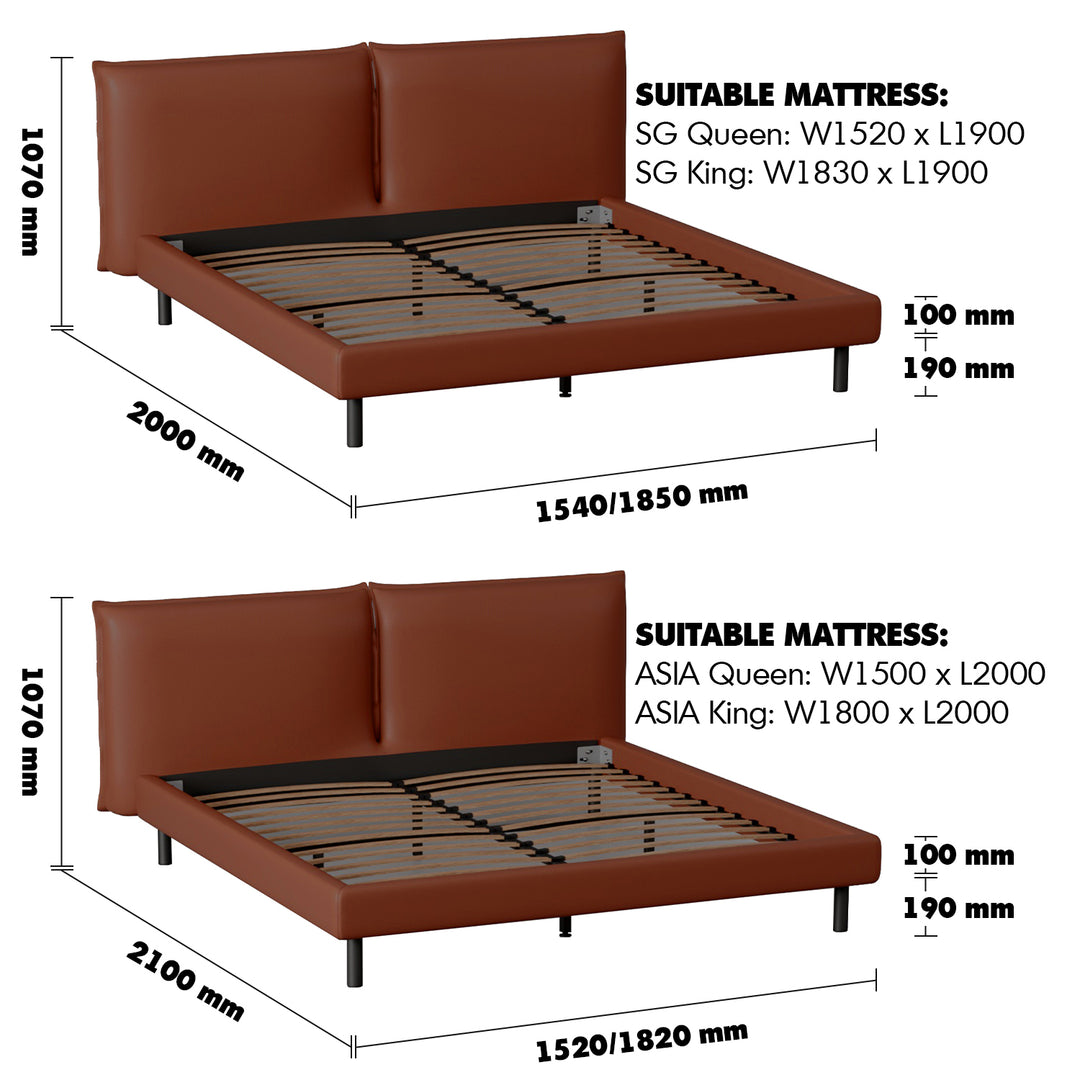 Modern Microfiber Leather Bed ROMOLA Size Chart