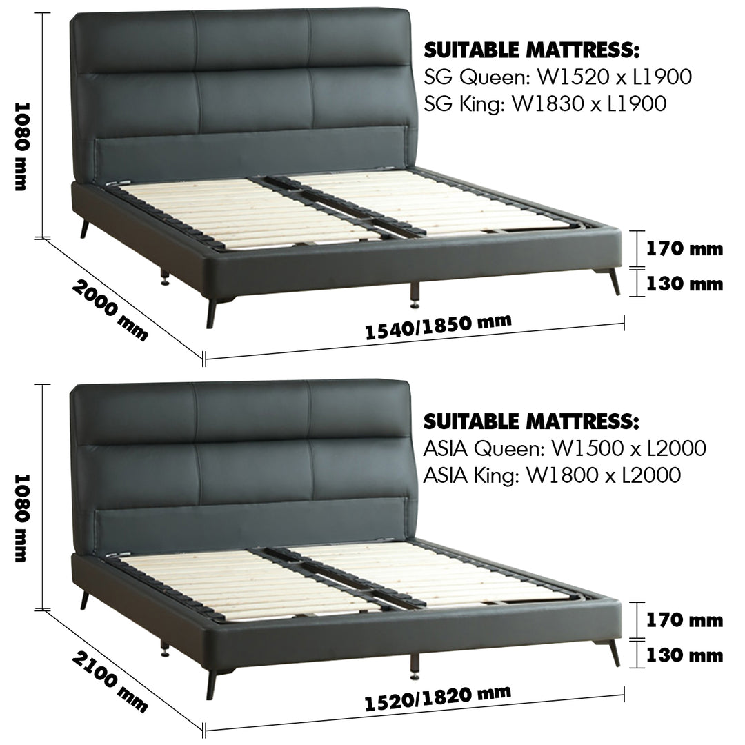 Modern Genuine Leather Bed OLSO Size Chart