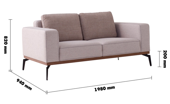 Modern Fabric 3 Seater Sofa HARLOW Size Chart