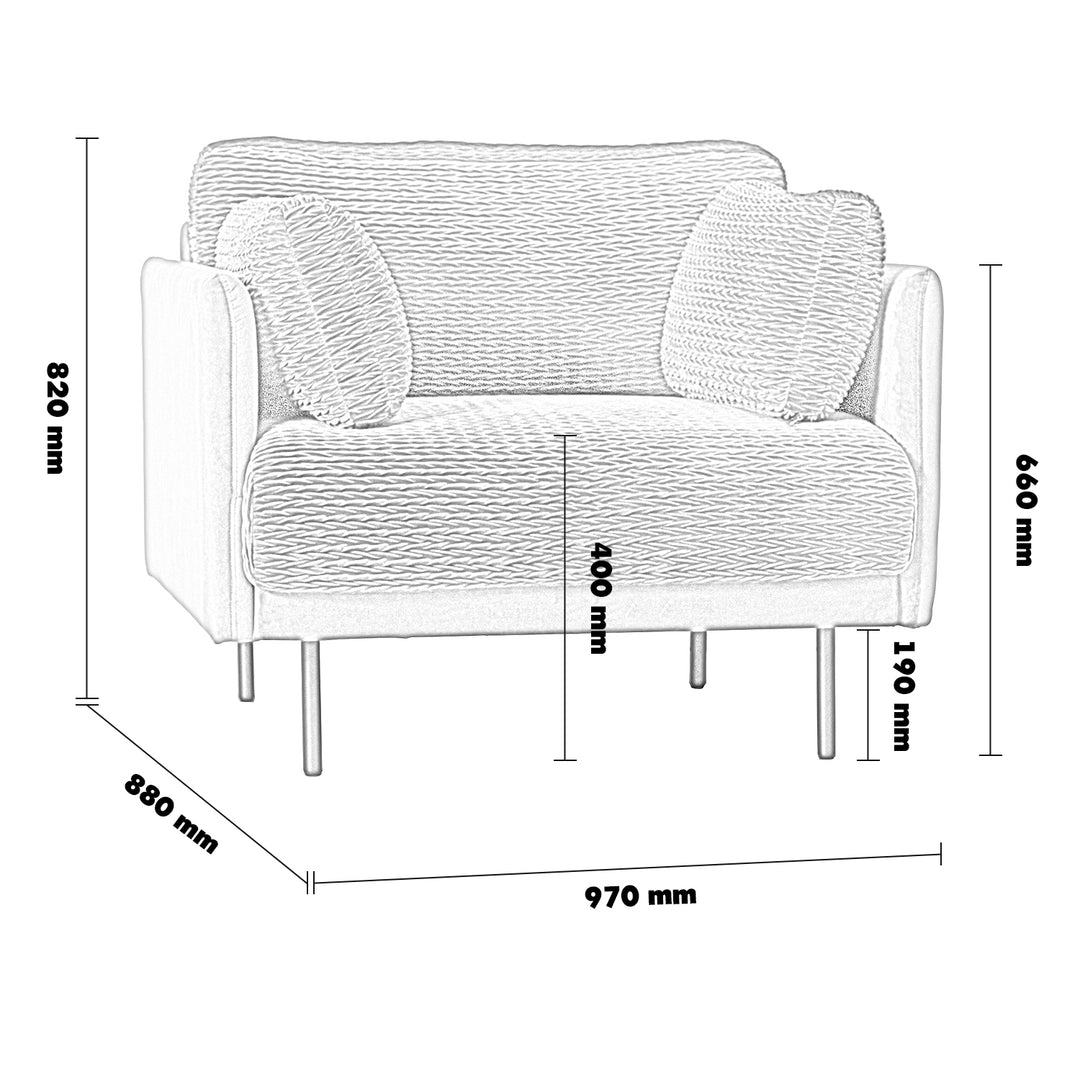 Modern Microfiber Leather 1 Seater Sofa MIRO Size Chart