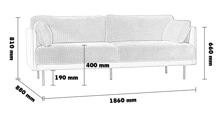 Modern Microfiber Leather 2 Seater Sofa MIRO Size Chart