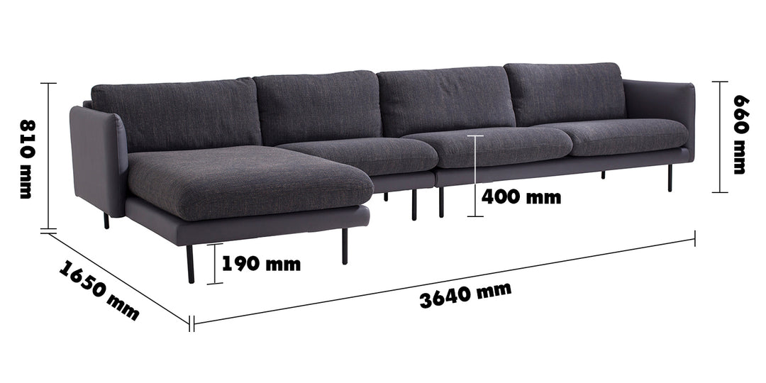 Modern Microfiber Leather L Shape Sofa MIRO 3+1+L Size Chart