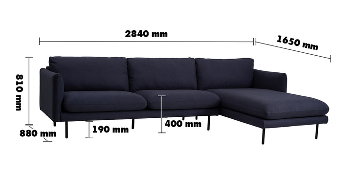Modern Microfiber Leather L Shape Sofa MIRO 3+L Size Chart