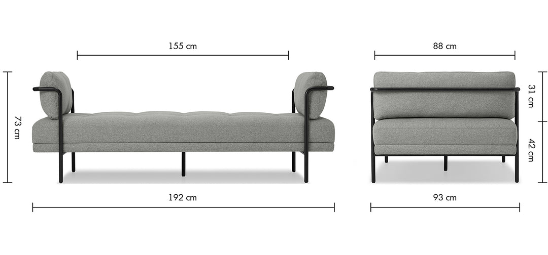 Modern Velvet Sofa Bed HARLOW Size Chart