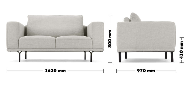Modern Linen 2 Seater Sofa NOCELLE Size Chart