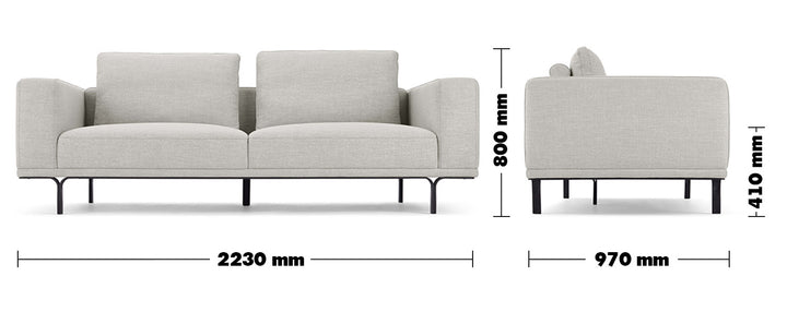 Modern Linen 3 Seater Sofa NOCELLE Size Chart