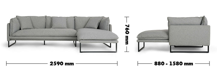 Modern Fabric L Shape Sofa MALINI 3+L Size Chart