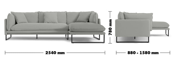 Modern Linen L Shape Sofa MALINI 3+L Size Chart