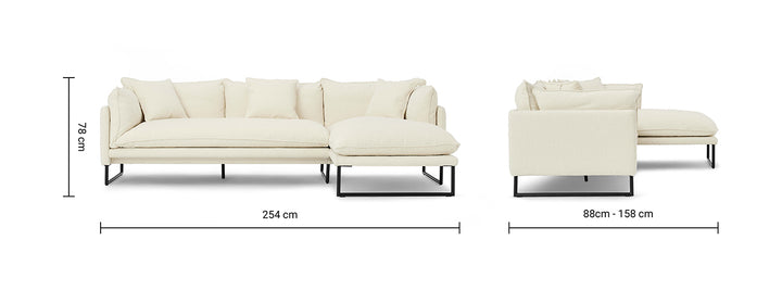 Modern Boucle L Shape Sofa MALINI Whitewash 3+L Size Chart