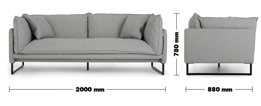 Modern Fabric 3 Seater Sofa MALINI Size Chart