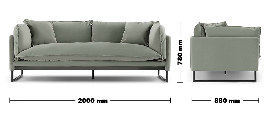 Modern Velvet 3 Seater Sofa MALINI Size Chart