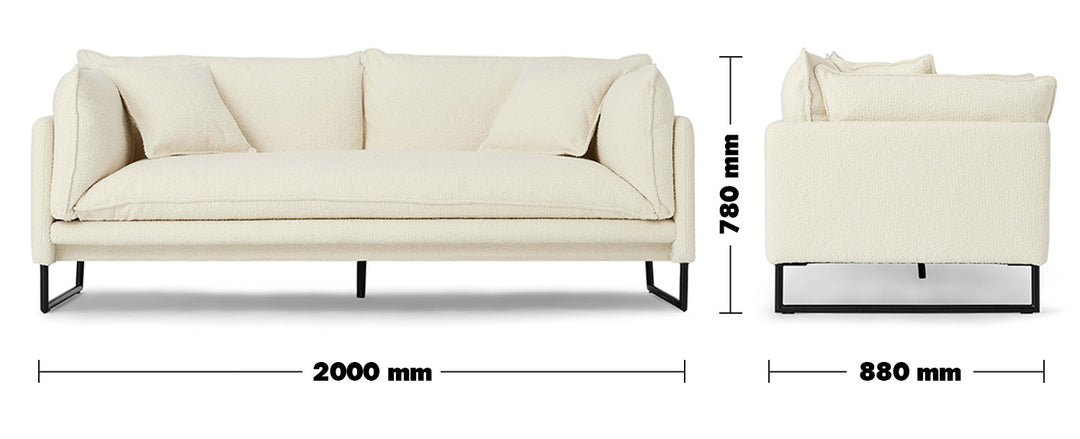 Modern Boucle 3 Seater Sofa MALINI Size Chart