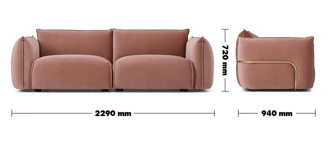 Modern Velvet 3 Seater Sofa DION Size Chart
