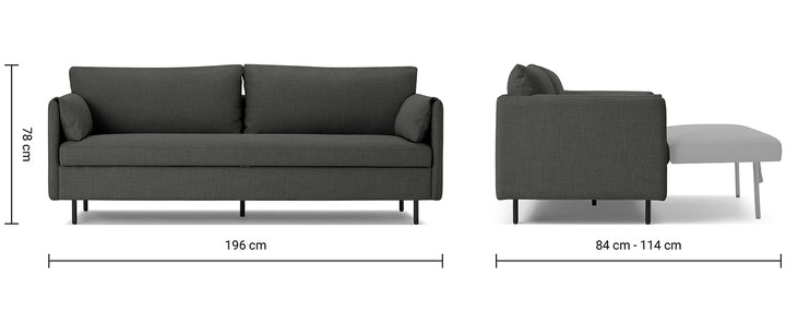 Modern Fabric Sofa Bed HITOMI Size Chart