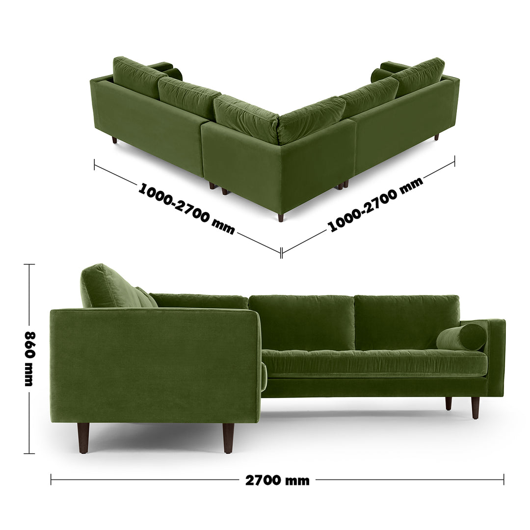 Modern Velvet L Shape Sofa SCOTT 3+3 Size Chart