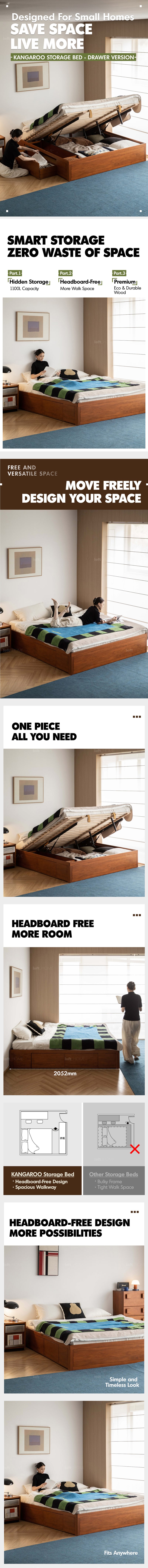 Vintage Boxwood Lift-Up Storage Platform Bed With Drawer KANGAROO More Details and Instruction